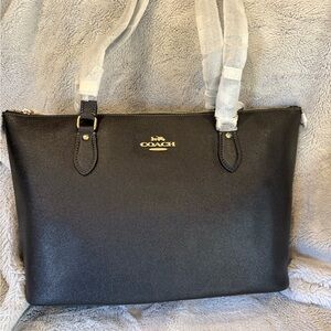 Coach Kacey Satchel Black Leather Tote with Gold Accents NWT